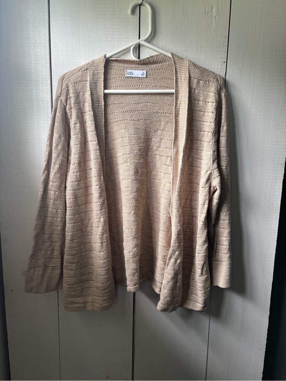 croft & barrow Taupe Open Knit Draped Cardigan